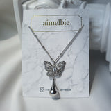 [NMIXX Haewon Necklace] メタリックドュウドロップバタフライネックレス