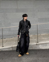 Kale Panel High-Neck Leather Jacket
