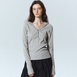 HOODY MINIMALISM STRIPE SLIM TOP_GRAY