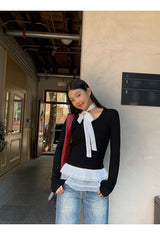 lace frill scarf long-sleeve t-shirt