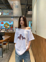UI ドッグオフショルダーオーバーサイズフィットスリーブTシャツ