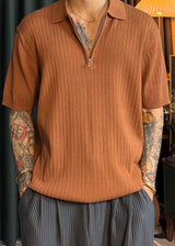 S/S Zip-up ribbed collar short sleeve tee 8COLOR