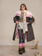 Two-tone Fox Fur Collar Oversized Down Coat