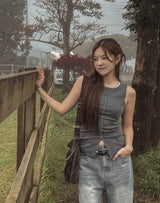 [U-DENIM] サマーリッペードジーンズワイドデニムパンツ