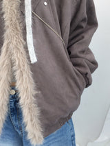 Milkfur high neck suede jumper
