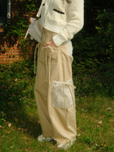 Ribbon Cotton Pants (Beige)