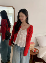 Pastel Linen Motif Round Knit Cardigan (10color)