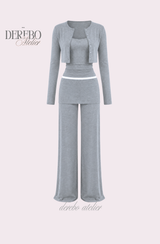 Anna lace cardigan training three-piece set (Sleeveless cardigan, pants)