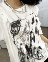ルーズラウンドネックセミデタッチャブル半袖Tシャツ