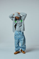 Street league artwork damage washing hoodie zip-up (Melange)