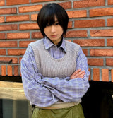Crop Detachable Crease Check Shirt S167 Pale Pink Purple