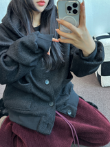 ミンクフリース🐑ビッグコーデュロイパッチバルーンパンツ❤🤍🖤🤎4カラー