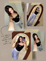 Lace lettering padded sleeveless shirt with a built-in cap