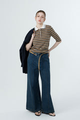 マルチストライプテンセルTシャツ_BROWN