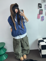 ピーチフリース🍑 オーバーヒップカーゴロングパンツ 💚🤍🖤3COLOR