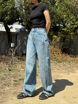 FRONT SIDE PATCHWORK DENIM PANTS code 18106