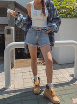 カッティングウエストショーツデニムパンツ