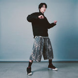 leopard grunge capri shorts_grey
