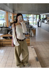 ルーズフィットオフショルダーレイヤードセットロングスリーブTシャツ