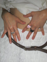  Sewing Button Ring (Heart, Pink) 