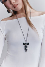 BOW&GRAPE LONG NECKLACE (CREAM)
