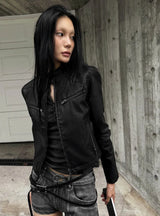 26FW★ CROP FADED ZIP LEATHER JACKET