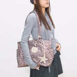 Pink leopard print girl Large-capacity denim tote