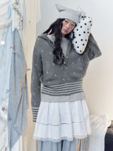 Kitsch Polka Dot Stripe Jacquard Hooded Knit Cardigan