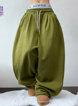 フリース🔥ストリングバルーンワイドカーゴパンツ 🔥🤍🖤🩶💚5カラー