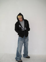 Vintage Graphic Lettering Two-Way Zip Hoodie (3c)