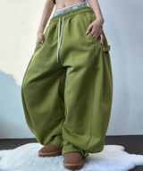 FLEECE❤SNAP POINT BALLOON TRAINING PANTS💚🩷🧸🩶🖤6COLOR