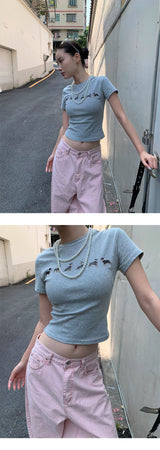 Dachshund Beads Round Short Sleeve T-shirt