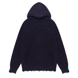 Sserpe Destroyed Cotton Knit Hoodie Zip Up Deep Purple