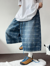 HIGH QUALITY🩵チェックバンディングデニムバミューダ 💙💎🫐🤍