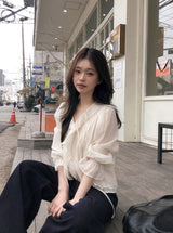 AD ストラップピンタックフリルラッフルブラウス (3color)