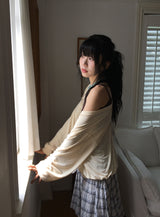 Luije Summer Check Shirring Flower Midi Banding Skirt