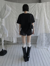 Deconlow studded black denim shorts
