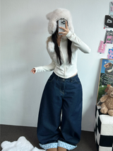 リボン🎀ワイドリボンロールアップデニムパンツ 🩵🎀