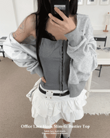 オフィスレースホックスリムフィットビスチェスリーブレストップ (Gray)