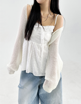 RIBBON POINT MESH CARDIGAN🤍🩷🩵💛🖤 - 5 COLORS