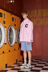ブラウンCパッチオックスフォード長袖シャツ／ピンク [Unisex]