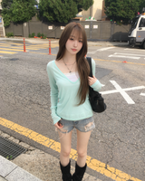 Lace denim shorts