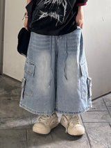  cargo buckle bermuda denim pants