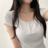 デーモスパンボタンショートスリーブTシャツ