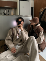 [Setup] Logane Maison Knit Hooded Zip-Up Wide Pants Set
