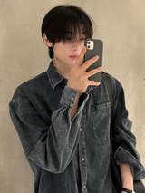 Washed denim shirt jacket