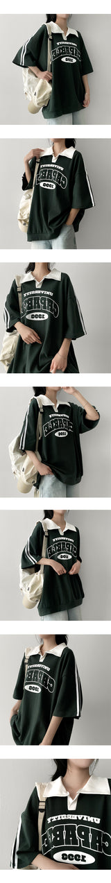 Tennie  line collar short-sleeved T-shirt