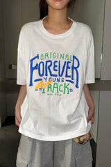 イージーロング ラウンド レタリング タトゥー グラフィック オーバーサイズ Tシャツ 3カラー