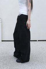 [unisex] コーテッドブラックワイドパンツ