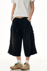Studded Deconstructed Cropped Jeans